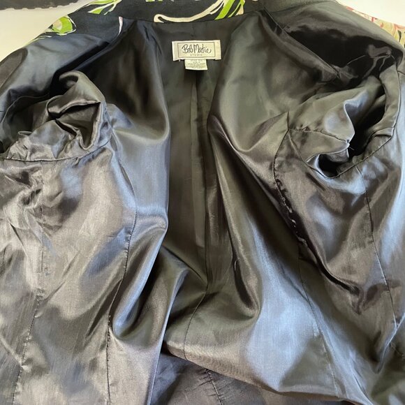 Bob Mackie Black Floral Open Front Linen Blend 3/4 Sleeve Blazer Women’s Size 6 - Picture 3 of 8